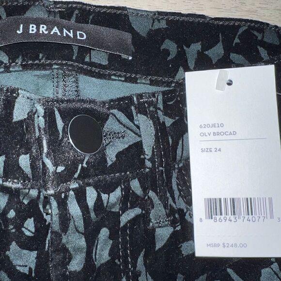 J Brand, Olive Brocade 620 Super Skinny Jean Patterned Burnout Velvet Women’s 24 - Picture 4 of 16